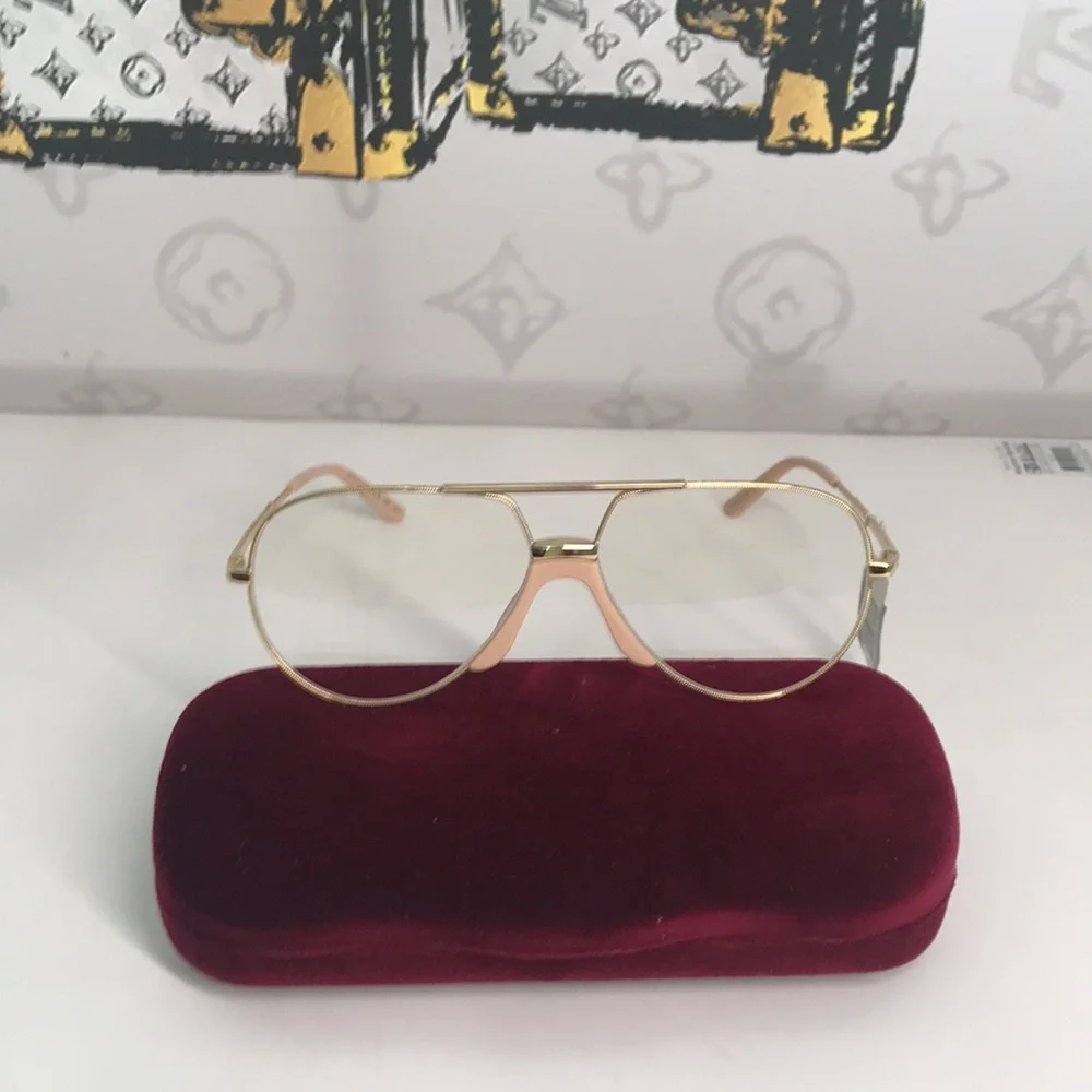 New Authentic Gucci GG0432S 001 Gold Clear Pilot Sunglasses – New